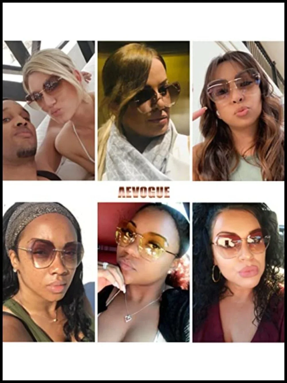 Oversized Rimless Diamond Cutting Gradient Lens Sunglasses